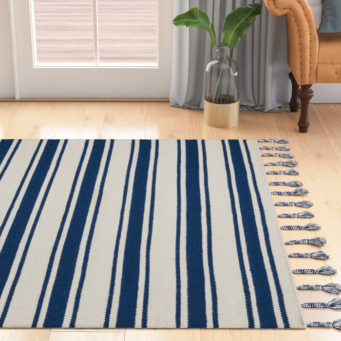 Welling Handwoven Braided Ivory/Navy Striped Area Rug & Reviews Joss